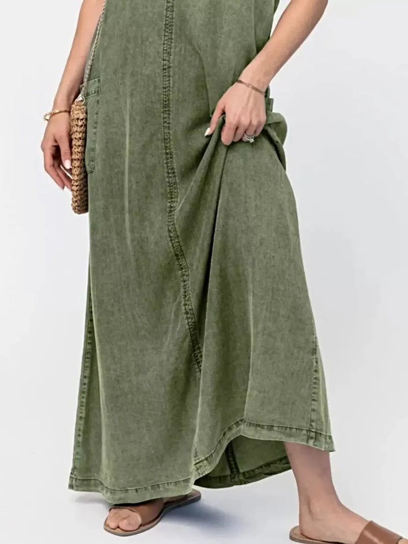 Stijlvolle denim maxi-jurk met camisole-effect - klassiek blauw, 80% katoen, perfect voor een casual chique look.