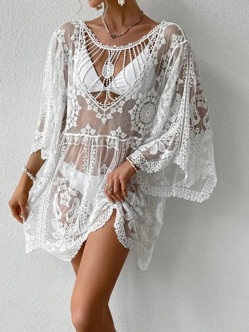 Cover-up met ronde hals en kant