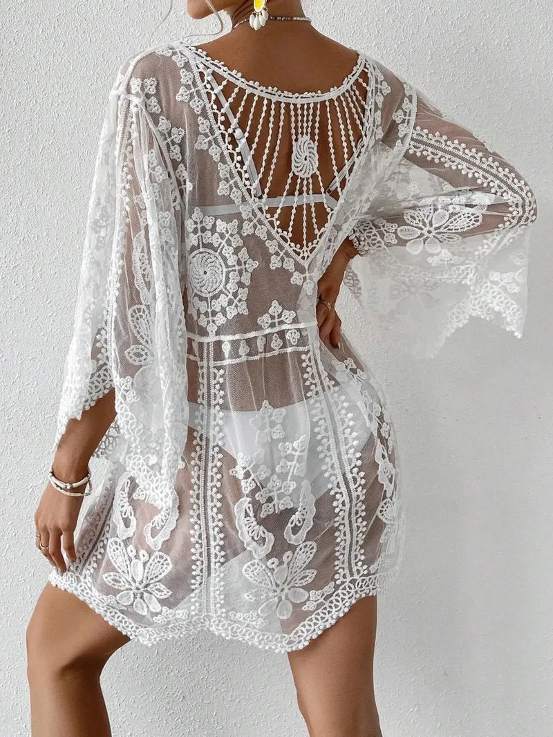 Cover-up met ronde hals en kant