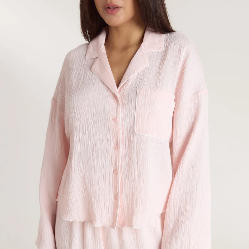 Crinkle Pyjama Shirt - Roze