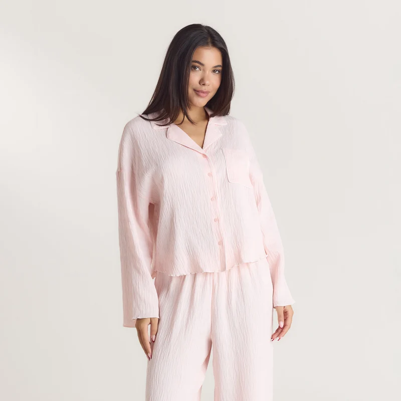 Crinkle Pyjama Shirt - Roze