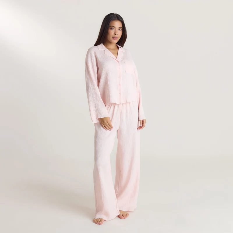 Crinkle Pyjama Shirt - Roze