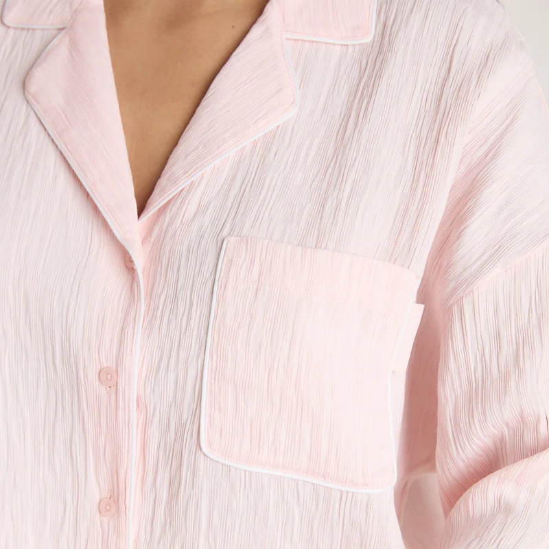 Crinkle Pyjama Shirt - Roze