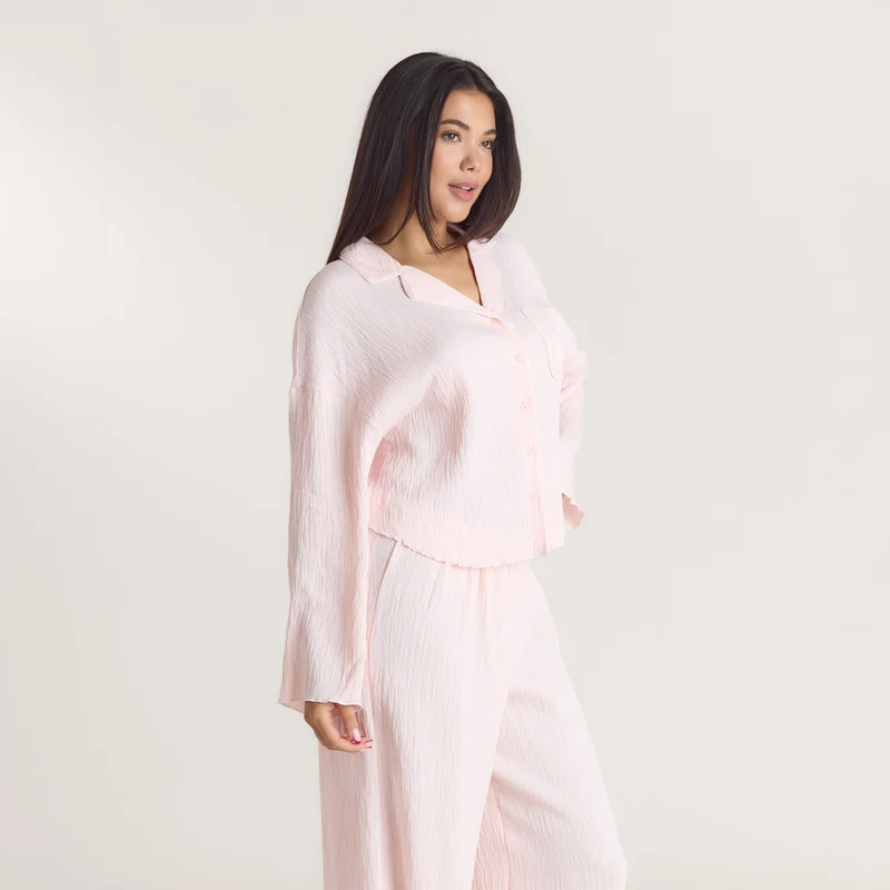 Crinkle Pyjama Shirt - Roze