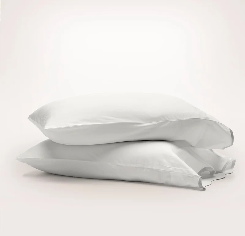 Signature Embellished Pillowcase Set - White/Mist Curved Edge