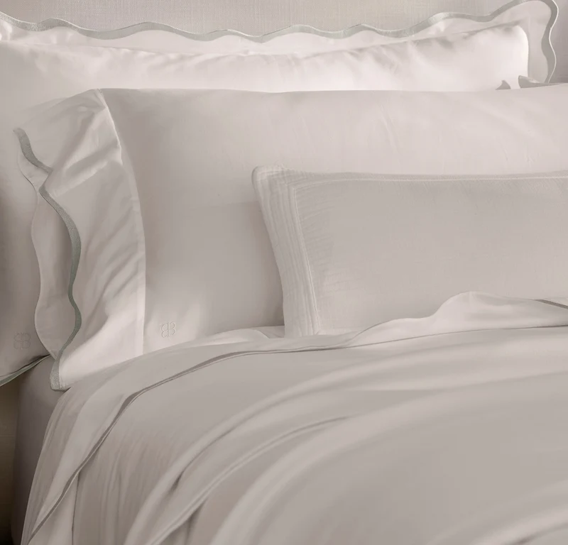 Signature Embellished Pillowcase Set - White/Mist Curved Edge