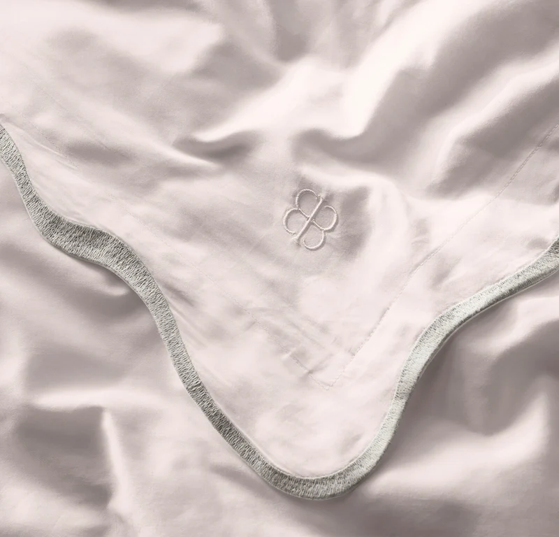 Signature Embellished Duvet Set - White/Mist Curved Edge