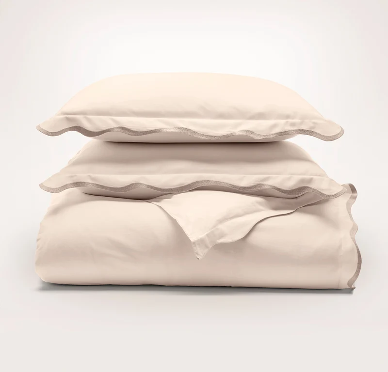Signature Embellished Duvet Set - Sandstone/Desert Sand Curved Edge