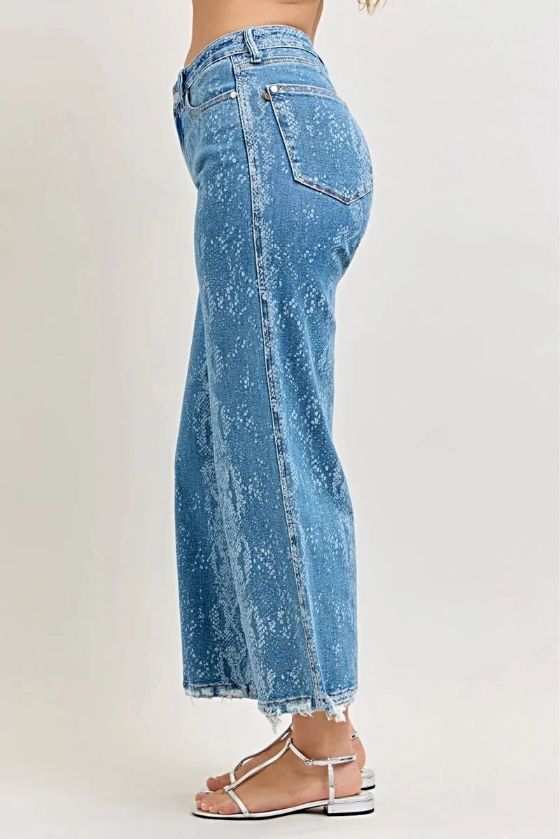 Judy Blue jeans met hoge taille, wijde pijpen, enkellengte en onafgewerkte zoom - moderne pasvorm en comfort