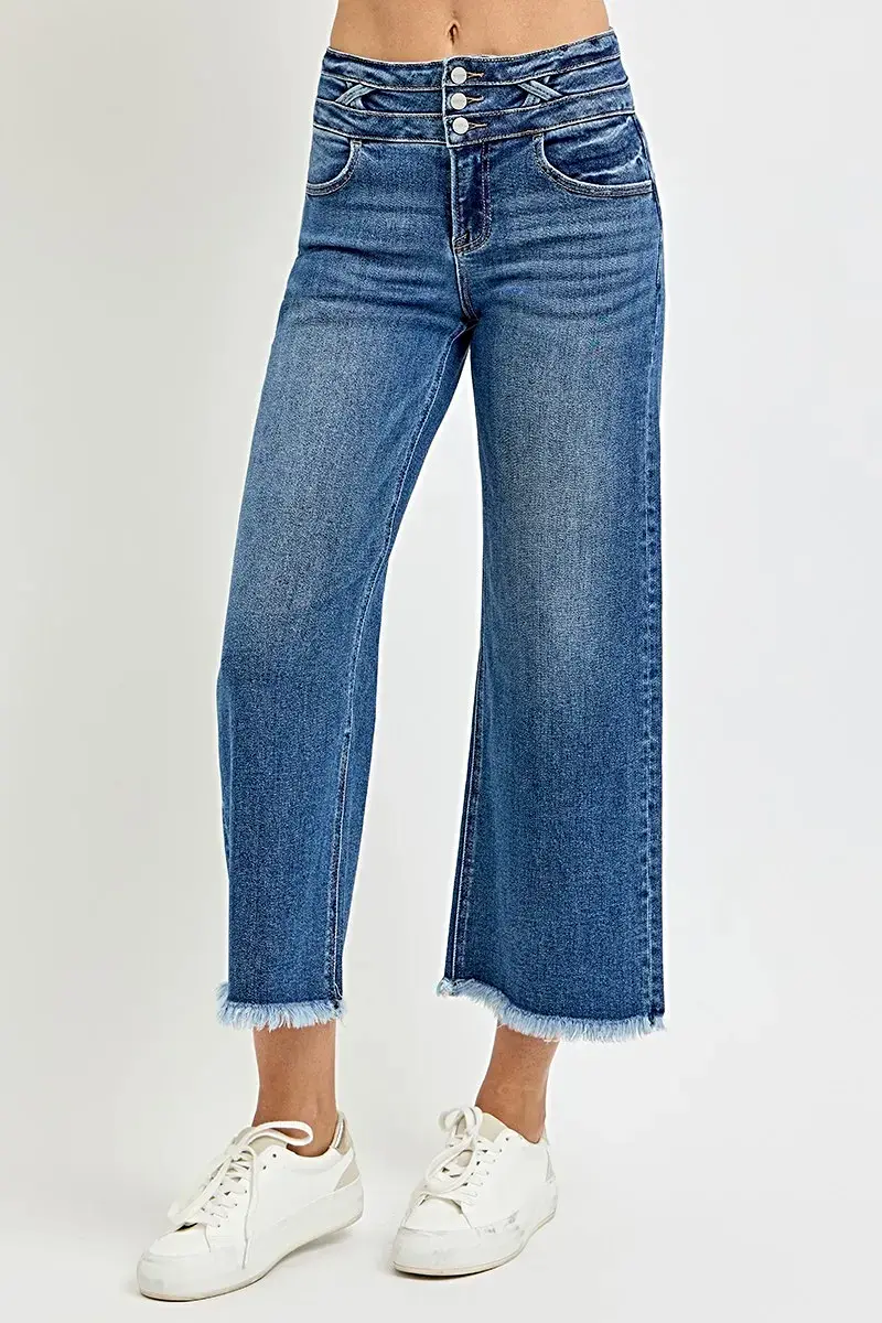 Trendsi jeans met hoge taille en wijde pijpen, met een unieke brede band - moeiteloos chique stijl