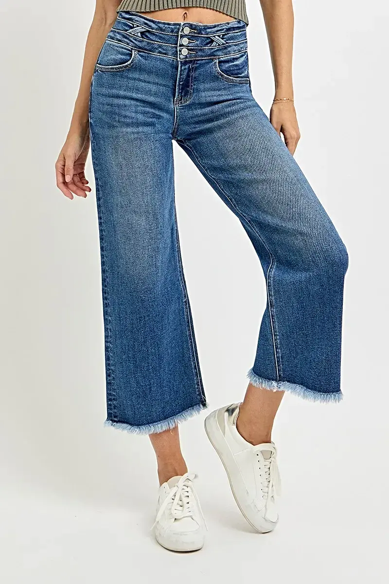 Trendsi jeans met hoge taille en wijde pijpen, met een unieke brede band - moeiteloos chique stijl