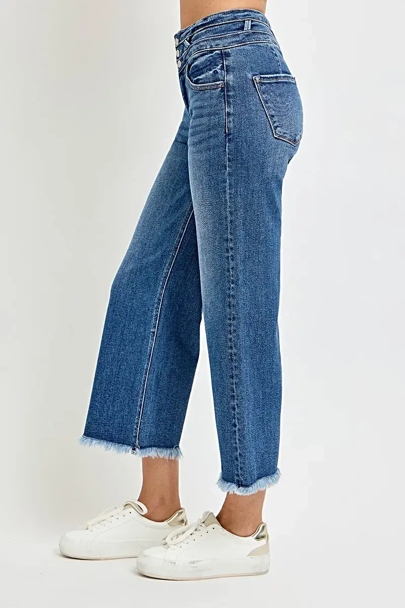 Trendsi jeans met hoge taille en wijde pijpen, met een unieke brede band - moeiteloos chique stijl