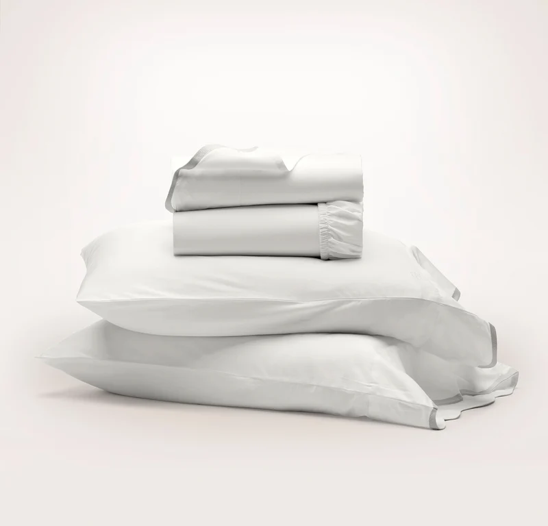 Signature Embellished Sheet Set - White/Mist Curved Edge