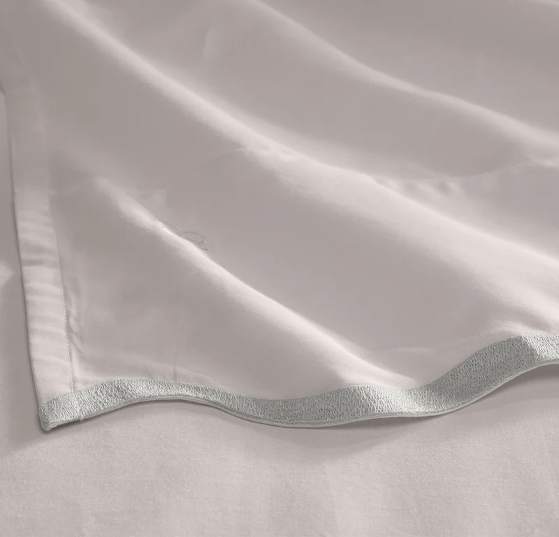 Signature Embellished Sheet Set - White/Mist Curved Edge