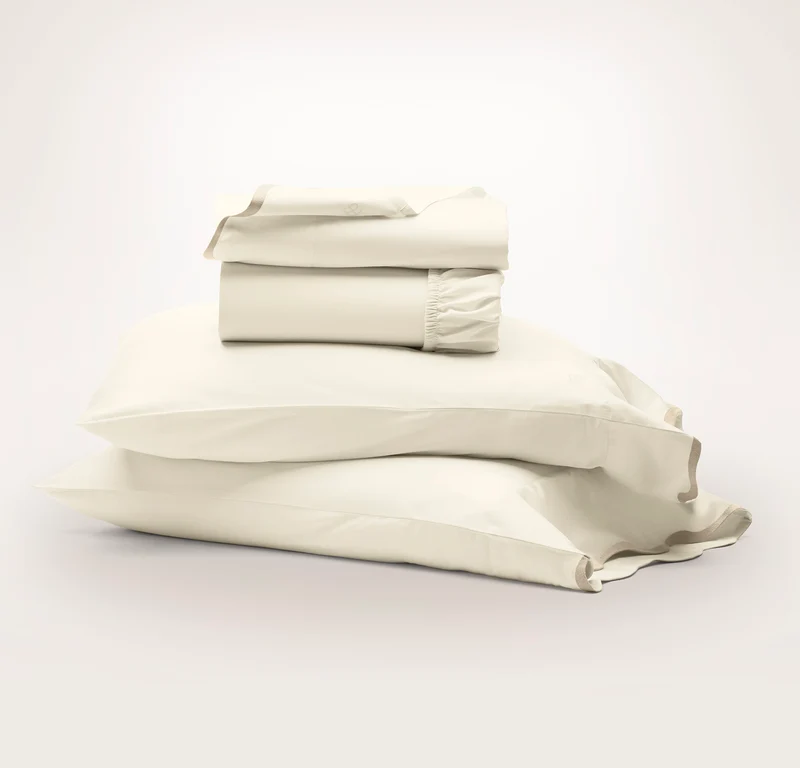 Signature Embellished Sheet Set - Cream/Sand Curved Edge