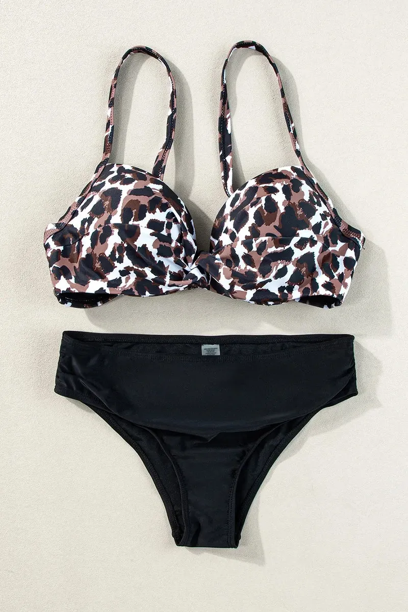 Bikini set met luipaardprint en sweetheart-halslijn