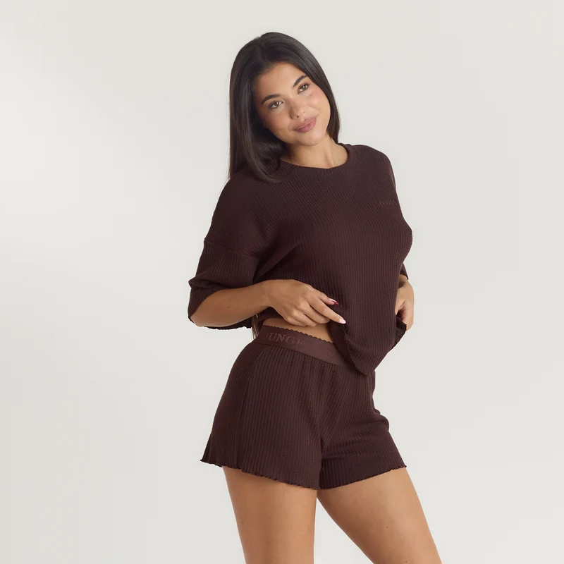 Soft Waffle Pyjama Top - Donker Chocoladekleurig