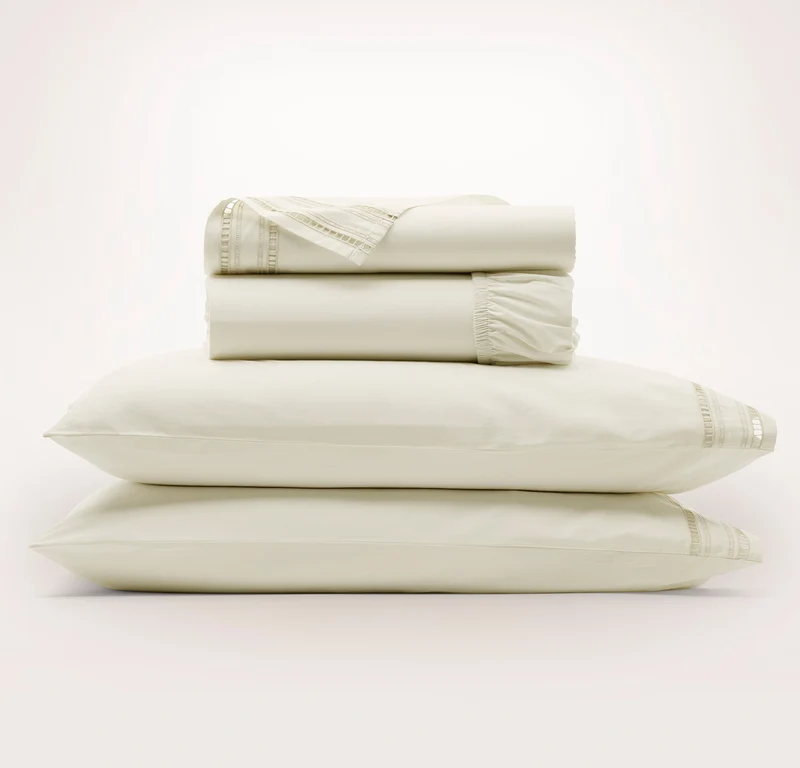 Signature Embellished Sheet Set - Cream/Sand Ladder Stitch