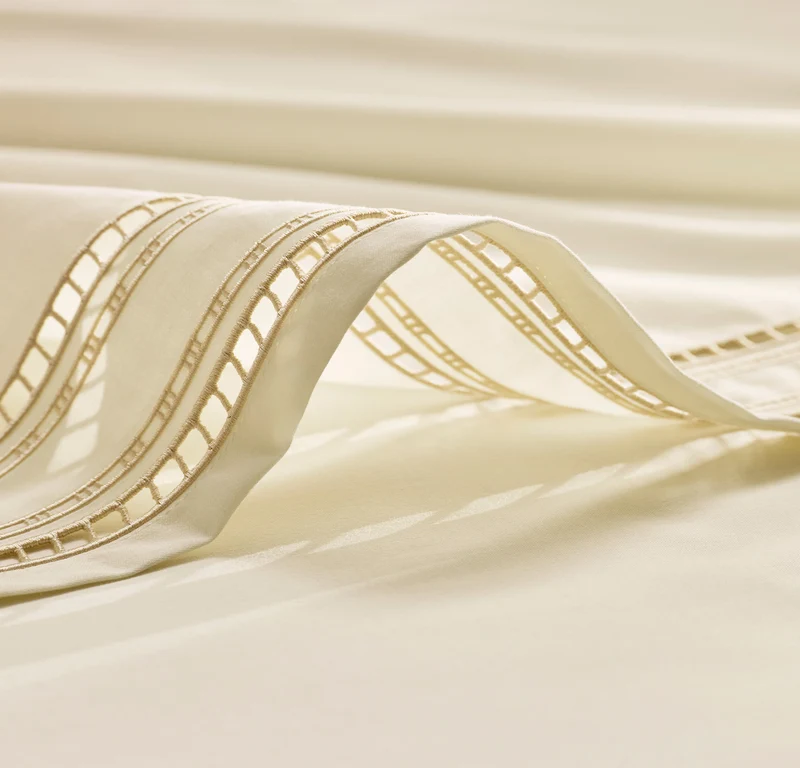 Signature Embellished Sheet Set - Cream/Sand Ladder Stitch