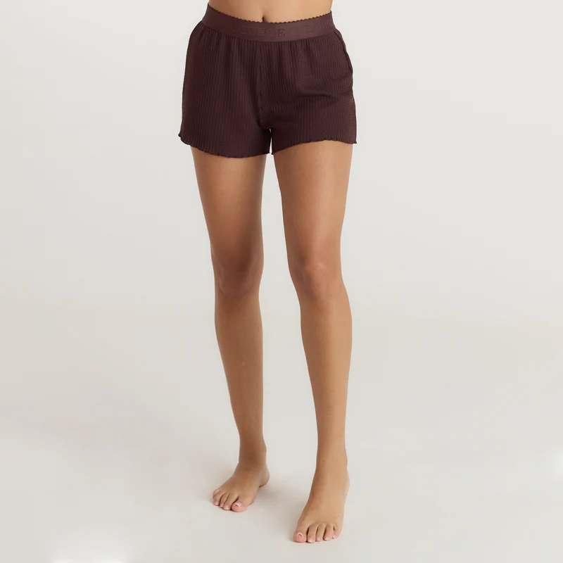 Soft Waffle Pyjama Korte Broek - Donker Chocoladekleurig