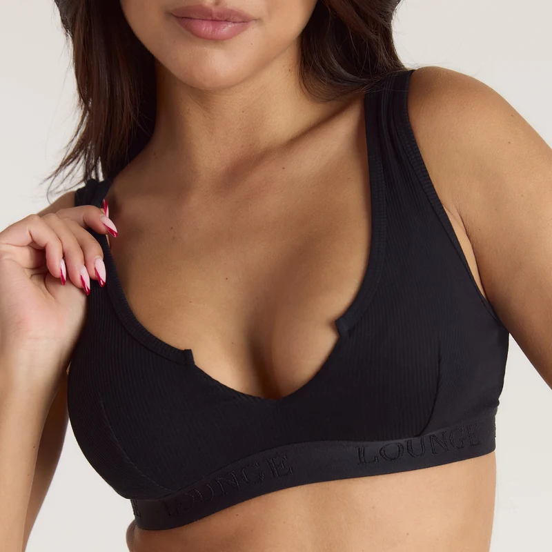 Soft Ribbed Push-Up Bralette - Zwart