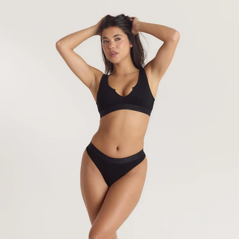 Soft Ribbed Push-Up Bralette - Zwart