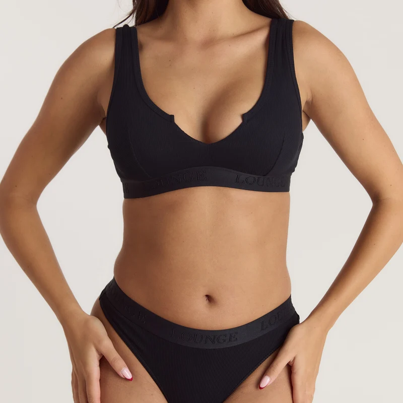 Soft Ribbed Push-Up Bralette - Zwart