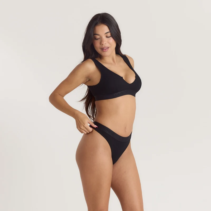 Soft Ribbed Push-Up Bralette - Zwart
