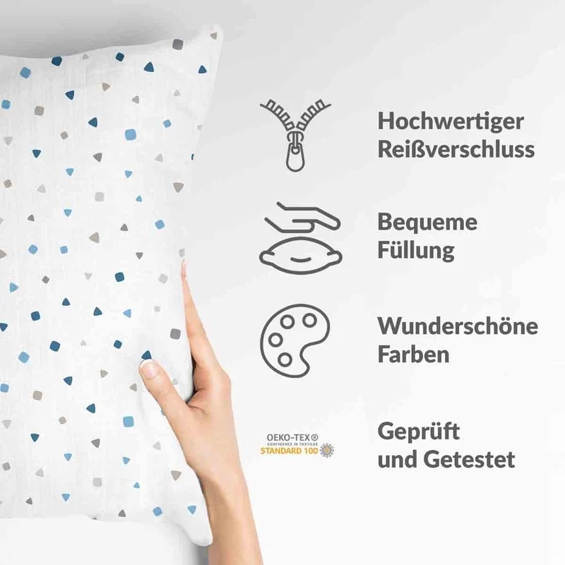 Gesundheitskissen Weiß mit kleinen blauen Formen