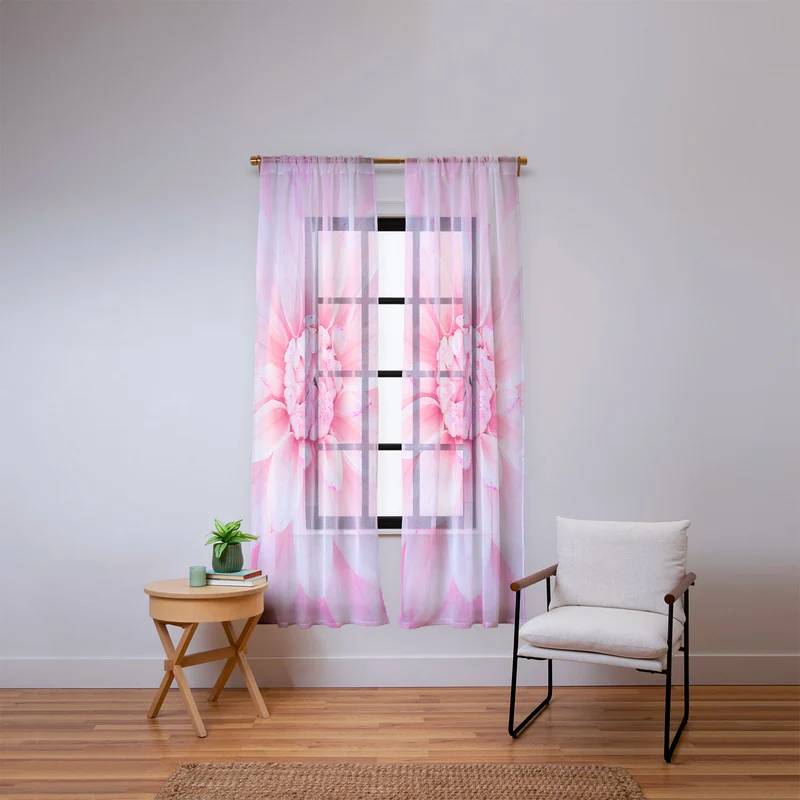 Ethereal dahlia closeup soft pink and pastel botanical art no II Window Curtain