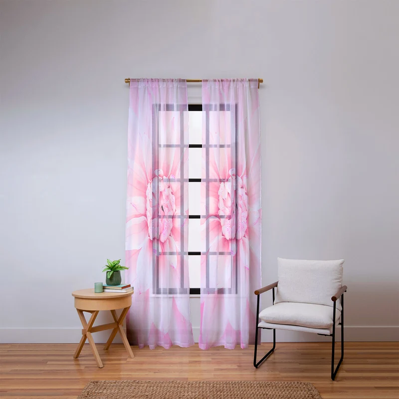 Ethereal dahlia closeup soft pink and pastel botanical art no II Window Curtain