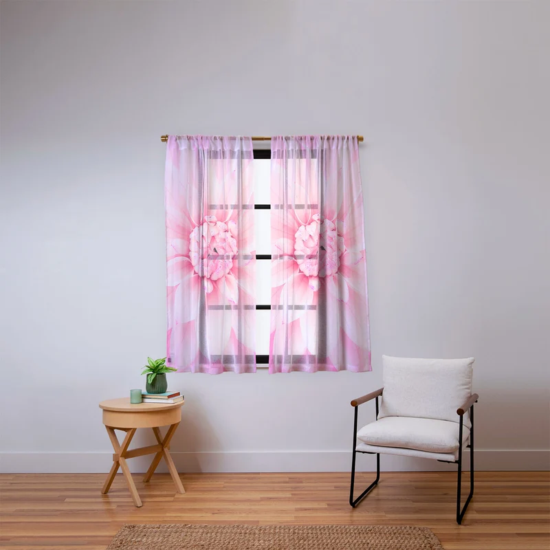 Ethereal dahlia closeup soft pink and pastel botanical art no II Window Curtain