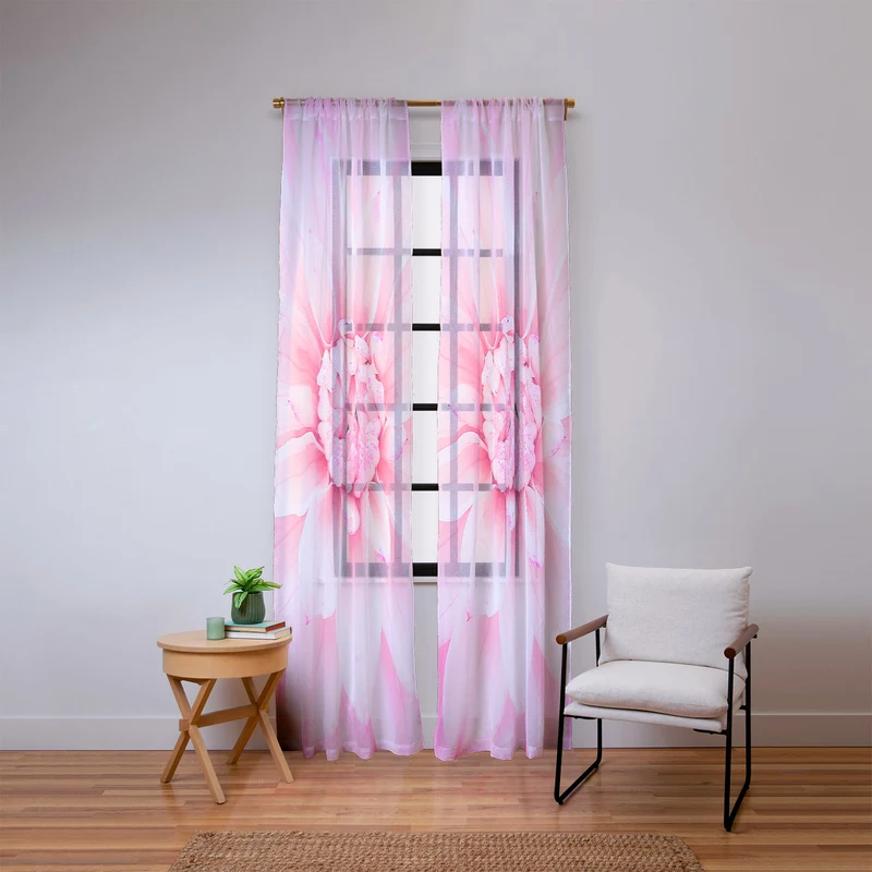 Ethereal dahlia closeup soft pink and pastel botanical art no II Window Curtain