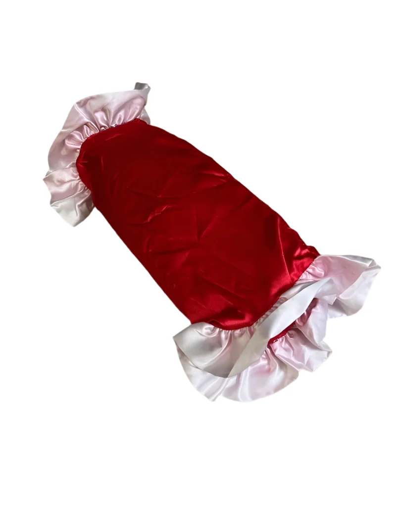 Elegant rood decoratief kussen - op maat gemaakt satijnen mini-nekrolkussen met 2.5 inch ruche