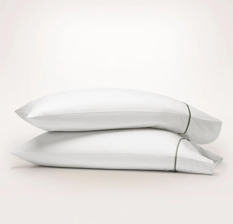 Signature Hemmed Pillowcase Set - White/Juniper Embroidered
