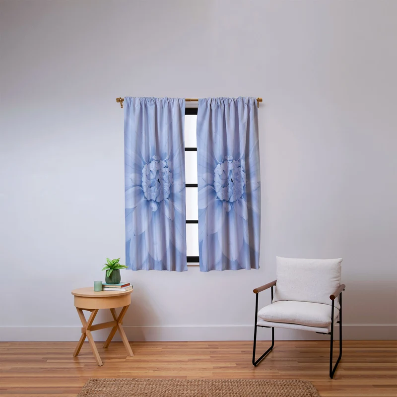 Ethereal dahlia closeup muted blue and gray botanical art no1 Window Curtain