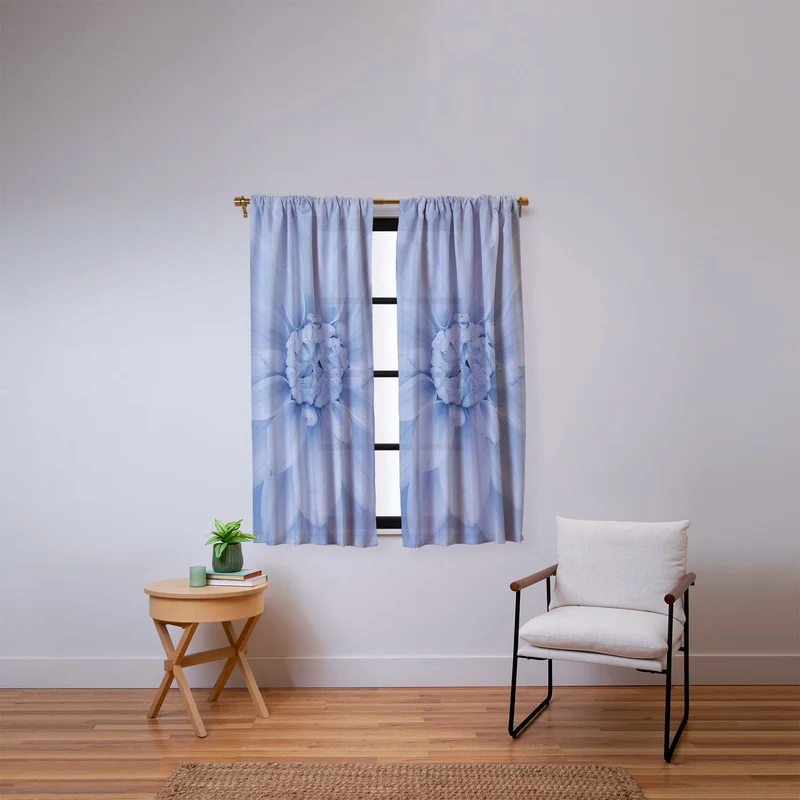 Ethereal dahlia closeup muted blue and gray botanical art no1 Window Curtain
