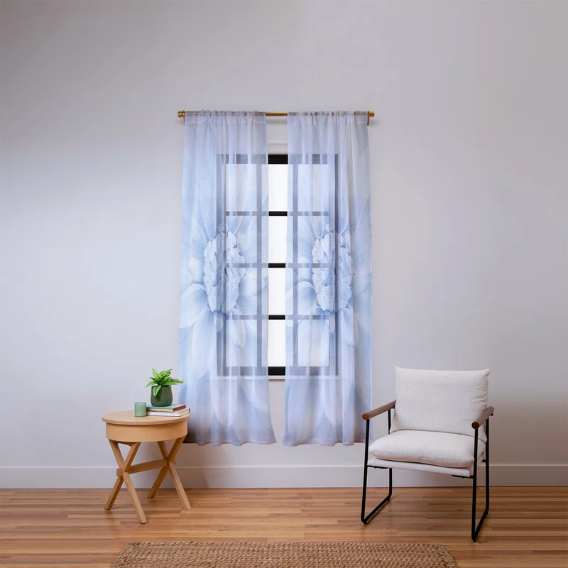 Ethereal dahlia closeup muted blue and gray botanical art no1 Window Curtain