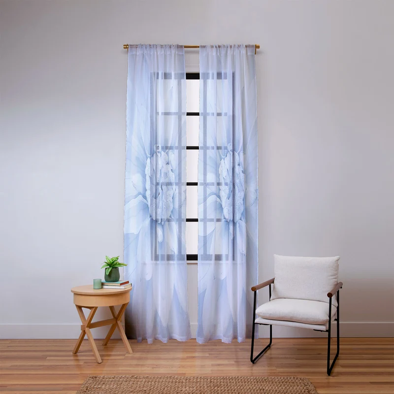 Ethereal dahlia closeup muted blue and gray botanical art no1 Window Curtain