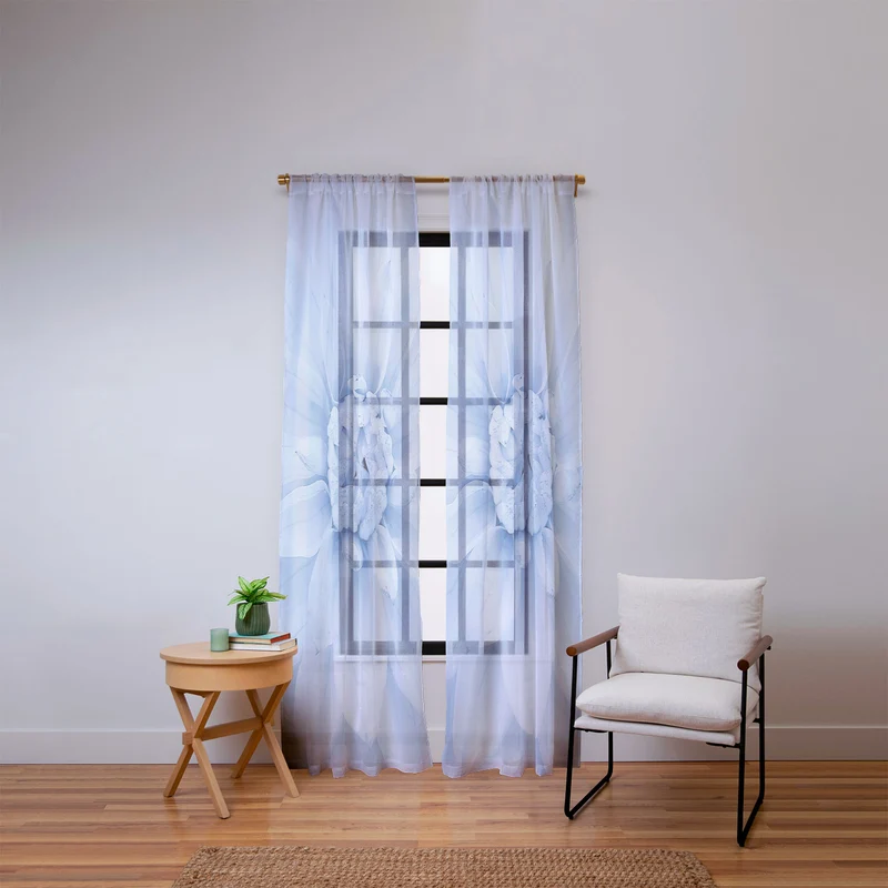 Ethereal dahlia closeup muted blue and gray botanical art no1 Window Curtain