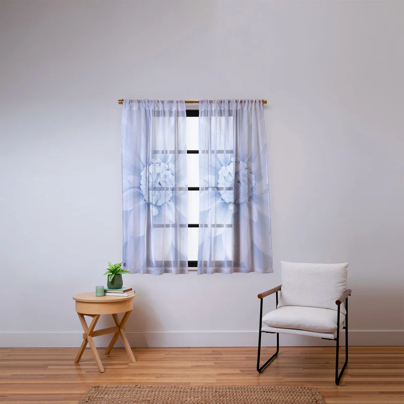 Ethereal dahlia closeup muted blue and gray botanical art no1 Window Curtain