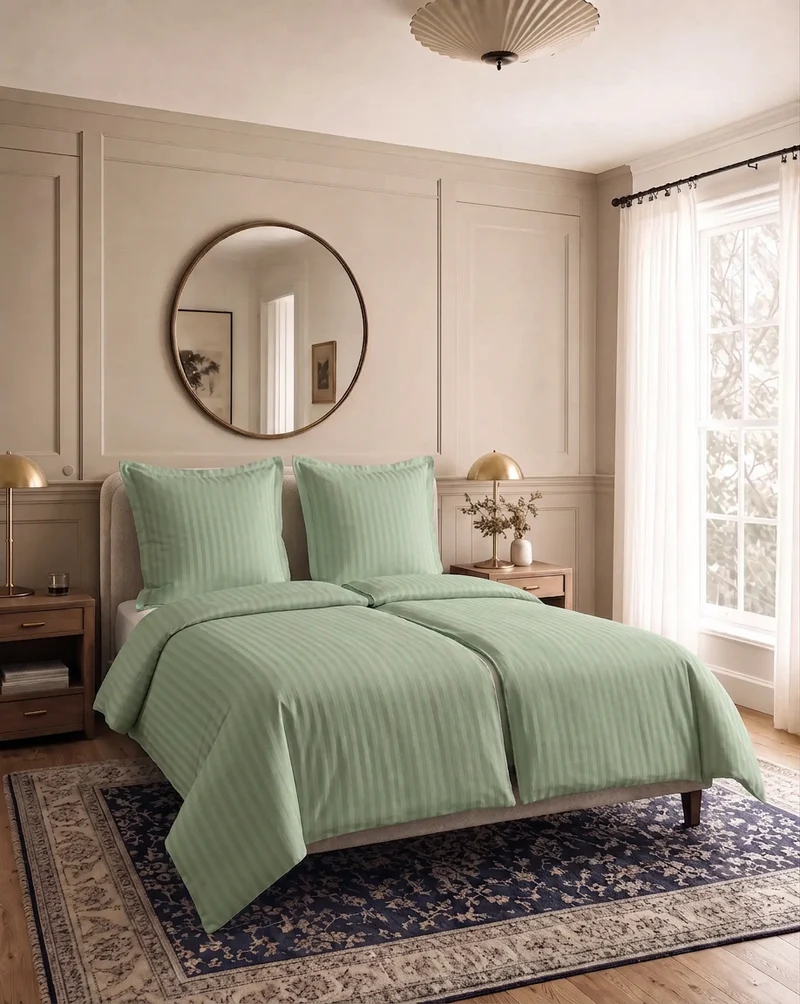 zailistade.comluxe Hotel Stripe Nahtlose Baumwollsatin Bettdecke - Grün