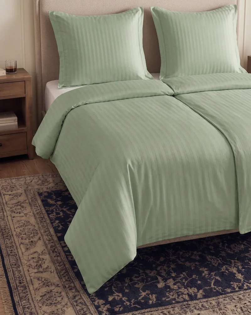zailistade.comluxe Hotel Stripe Nahtlose Baumwollsatin Bettdecke - Grün