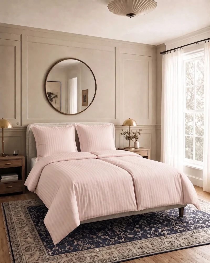zailistade.comluxe Hotel Stripe Nahtlose Baumwollsatin Bettdecke - Rosa