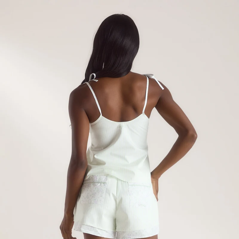 Bloom & Stripe Cami Pyjama Top - Saliegroen