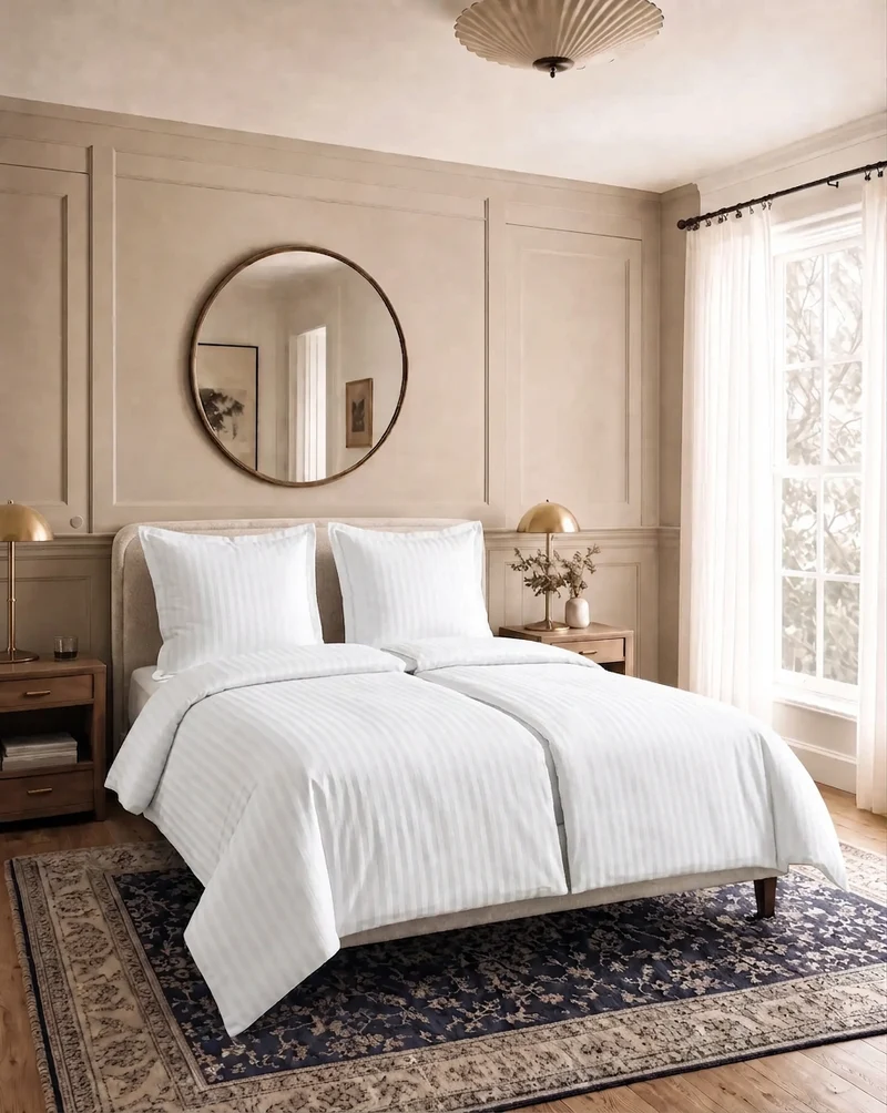 zailistade.comluxe Hotel Stripe Nahtlose Baumwollsatin Bettdecke - Weiß
