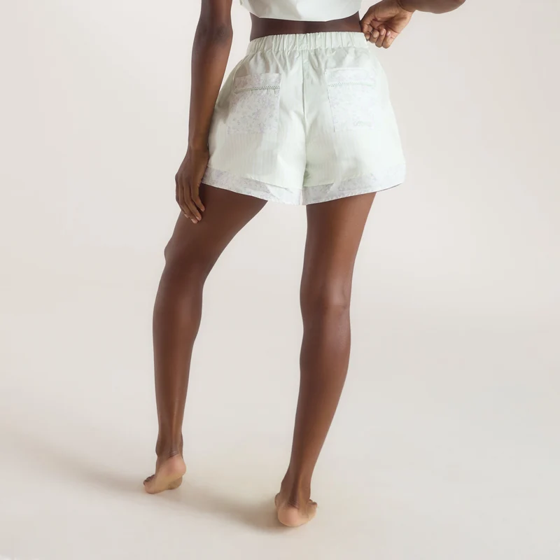Bloom & Stripe Pyjama Shorts - Saliegroen