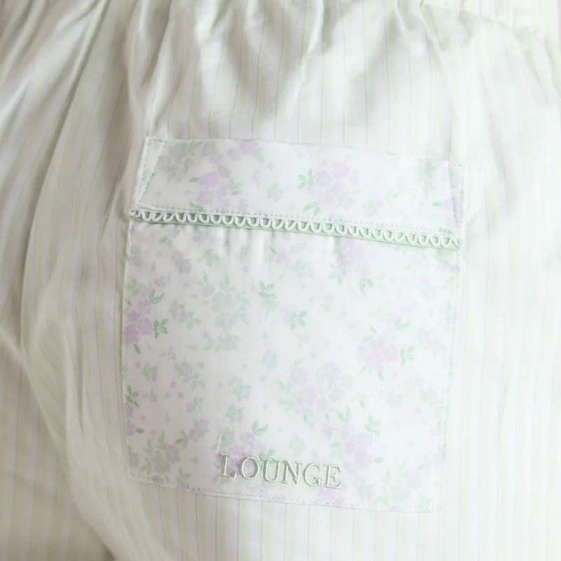 Bloom & Stripe Pyjama Shorts - Saliegroen