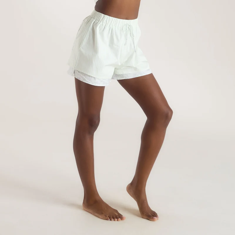 Bloom & Stripe Pyjama Shorts - Saliegroen