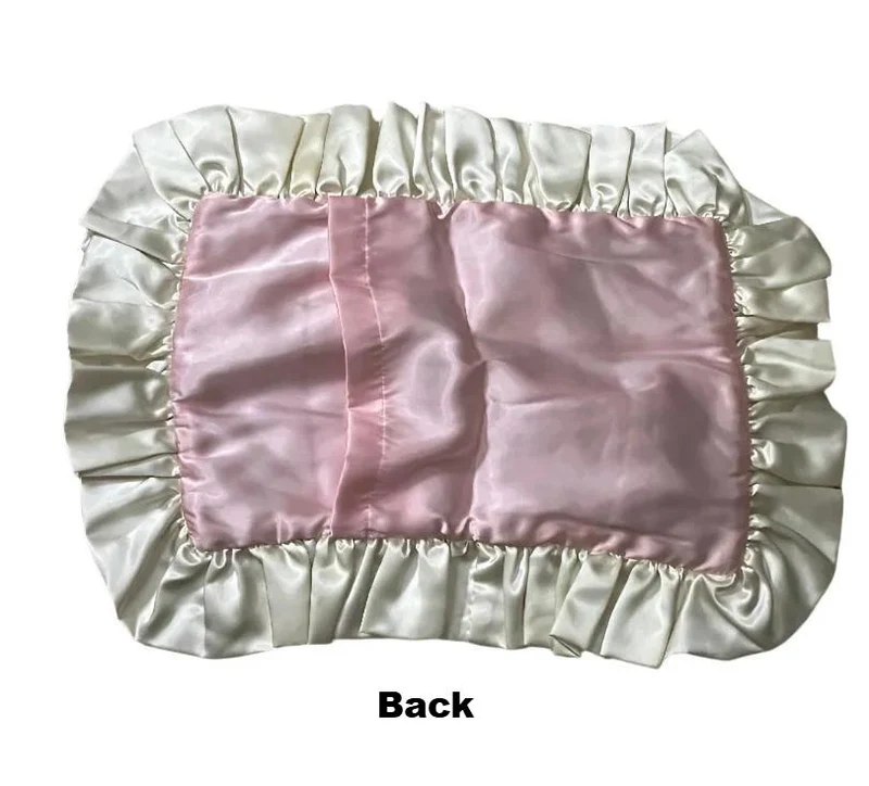 Lingerie satijnen kussensloop in sierlijk roze en wit met 2.5-inch ruches - Elegante woondecoratie